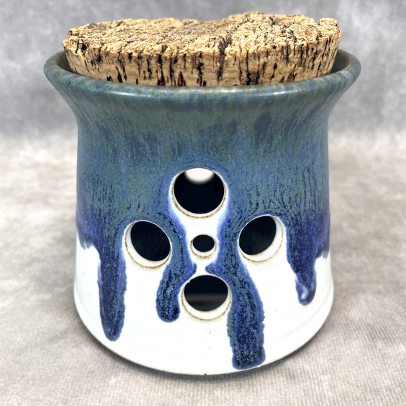 Jesus Ichthys Fish Stamp Other - Studio Art Hand Thrown Pottery Garlic Keeper Drip Glaze Jesus Ichthys Fish Stamp